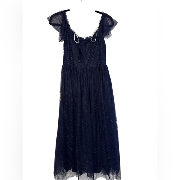 NWT Lulus Regal Radiance Navy Blue Tulle Bustier Midi Dress Latge - Picture 7 of 7